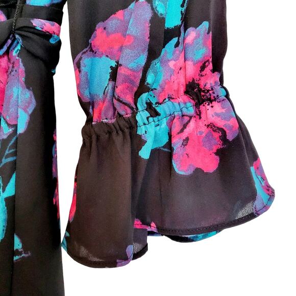 Tahari Arthur S Levine ASL Black Multicolor Floral Print Pleated AOP Dress Sz 6 - Picture 7 of 9